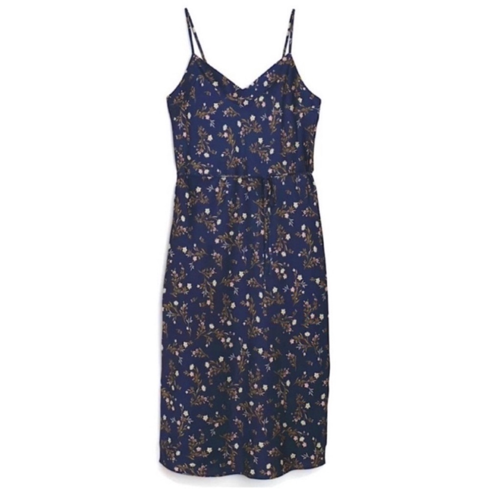 41 Hawthorn Stretch Satin Slip Dress Blue with Flowers